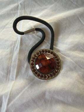 Vintage Style Faux Amber Resin Jewel Hair Tie with Rhinestone Halo